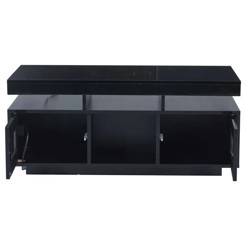 Mesa de centro 100x50x43 cm - Con luces LED controlables por app, mesa con almacenamiento y puertos de carga - Negro