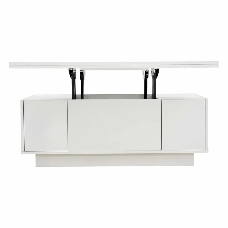Mesa de centro moderna con doble mecanismo elevable, almacenaje oculto, soporta hasta 50 kg - Blanco/Natural