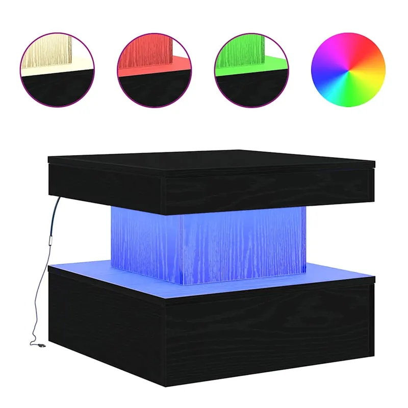Mesa de centro con luces LED roble negro 50x50x40 cm - Muebles