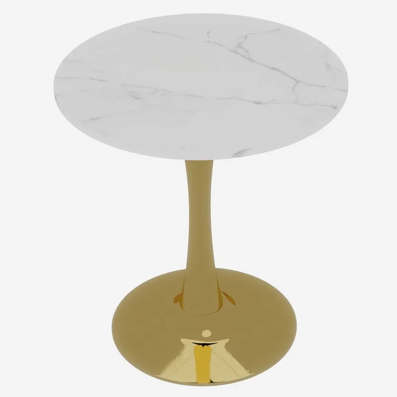 Mesa de centro 70cm - estilo mid-century, mármol redondo, para 2-4 personas - dorado/blanco