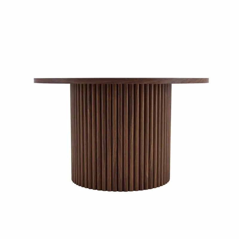Mesa de centro redonda 70 cm - diseño de columnas romanas, estructura metálica integrada, estilo retro lujo para salón - color madera