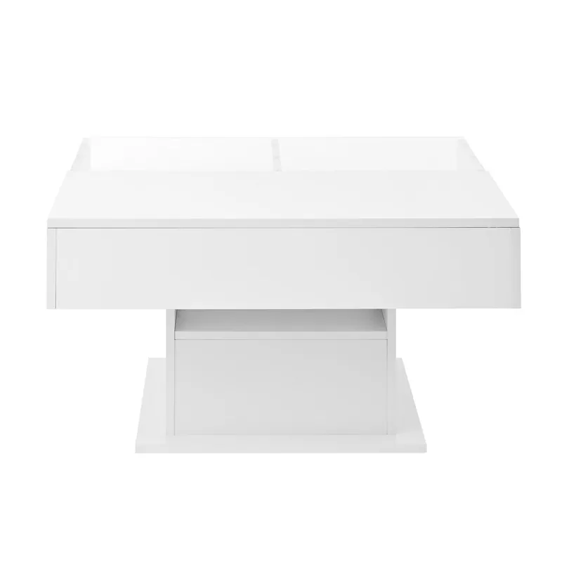 Mesa de centro elevable – con iluminación LED, altura ajustable, diseño moderno – Blanco - Muebles