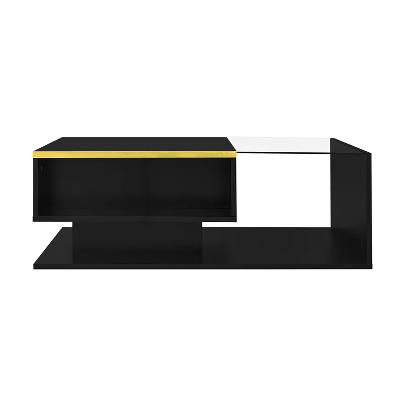 Mesa de centro 90 cm - Con vidrio y efecto LED - Blanco brillante
