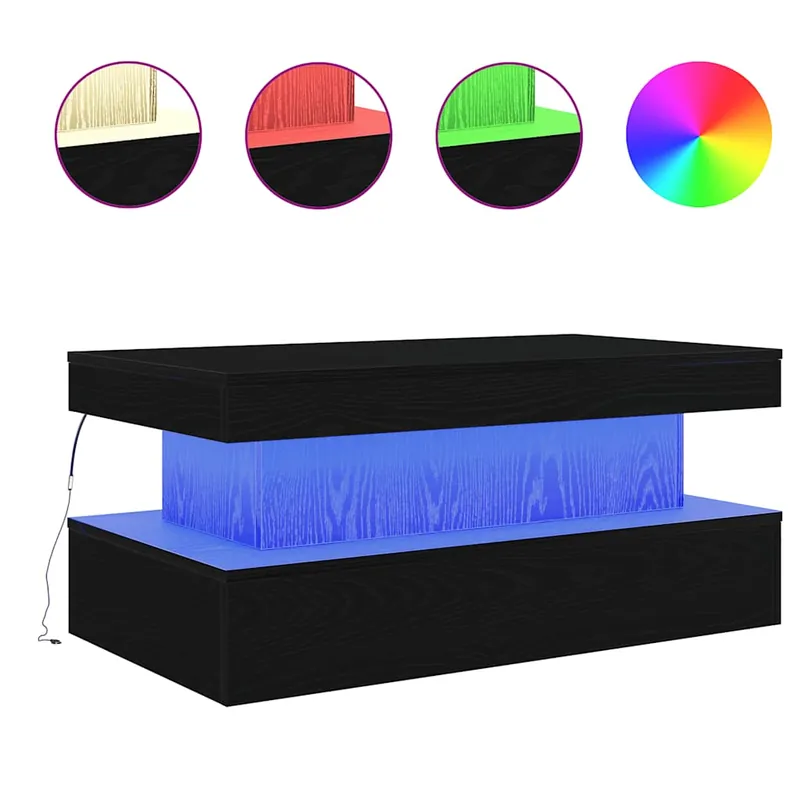 Mesa de centro con luces LED roble negro 90x50x40 cm - Muebles