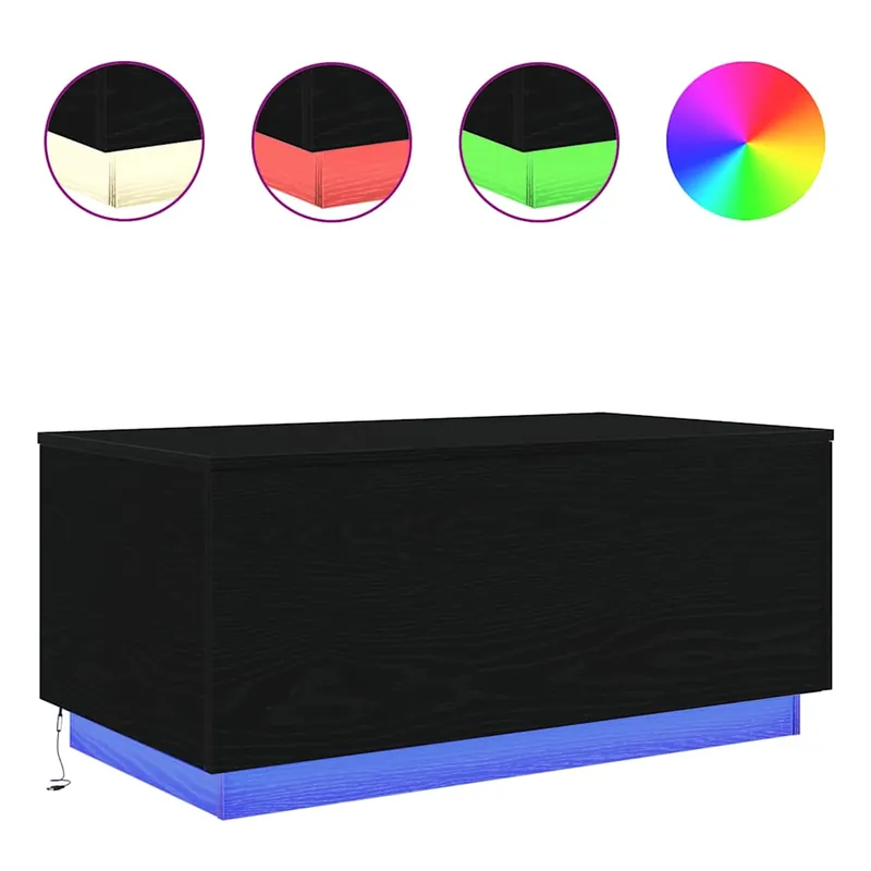 Mesa de centro con luces LED roble negro 90x50x40 cm - Muebles