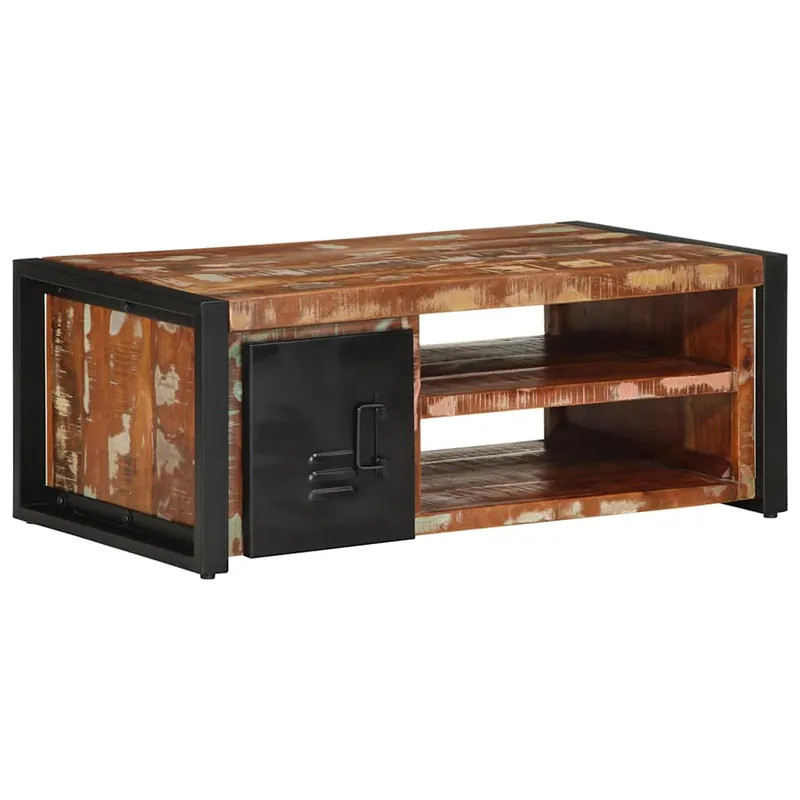 Mesa de centro multicolor 90x50x36 cm madera maciza reciclada - Muebles