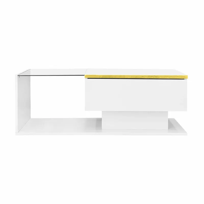 Mesa de centro 90 cm - Con vidrio y efecto LED - Negro