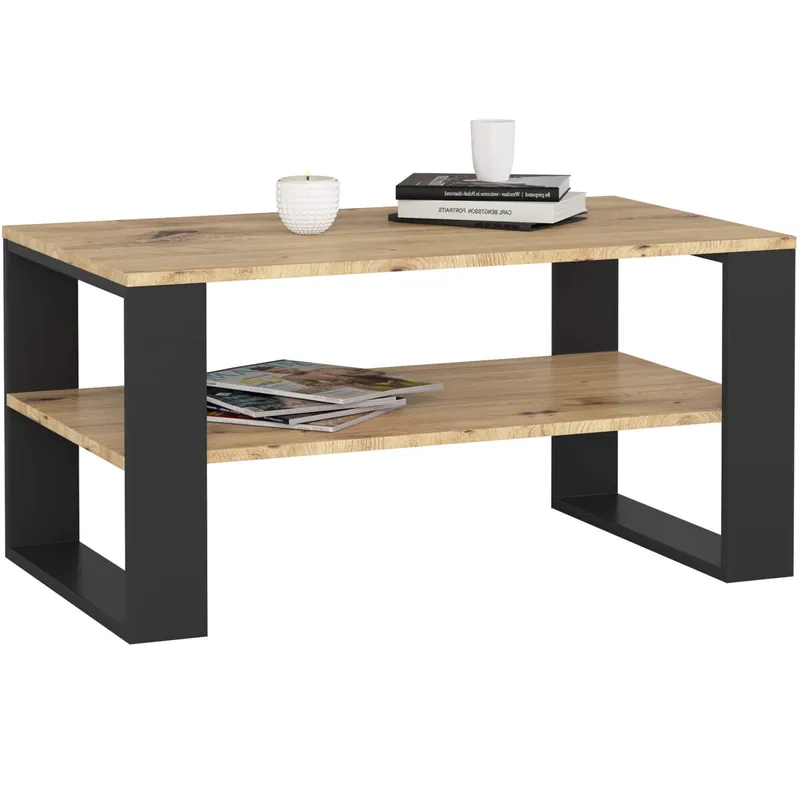 Mesa de centro ALEX Roble Sonoma 92 cm con patas en color Blanco 92x53x45 cm - Muebles