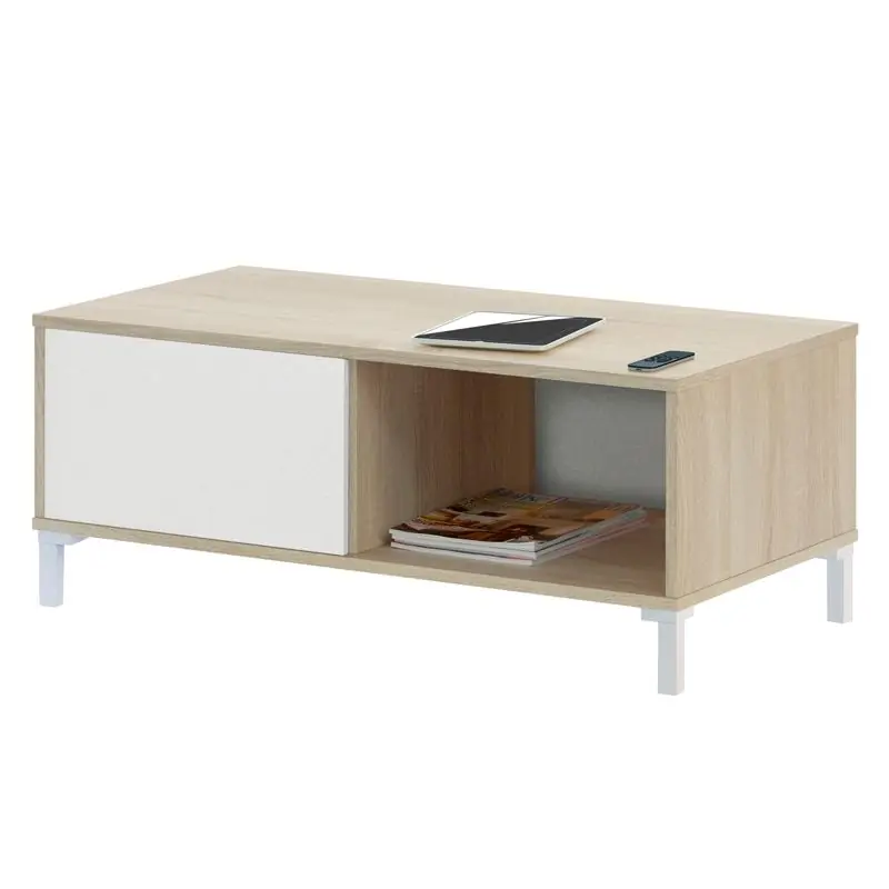 Mesa de centro Brooklyn Blanco Artik (Blanco Mate) - Roble Canadian 100 x 40 x 50 cm