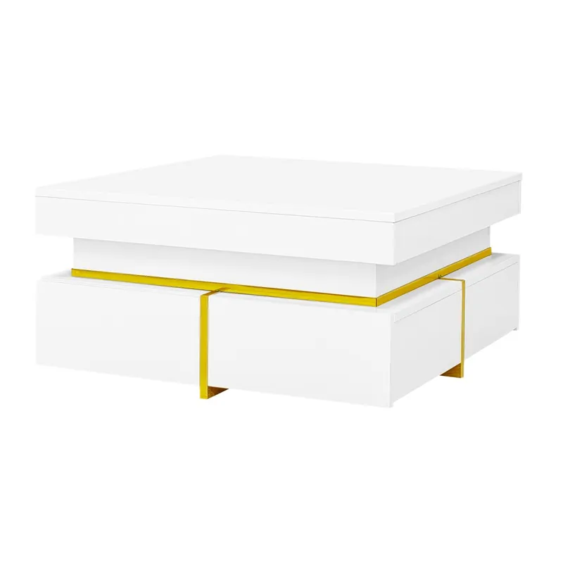 Mesa de centro cuadrada de panel de partículas con 2 cajónes,negro - Muebles