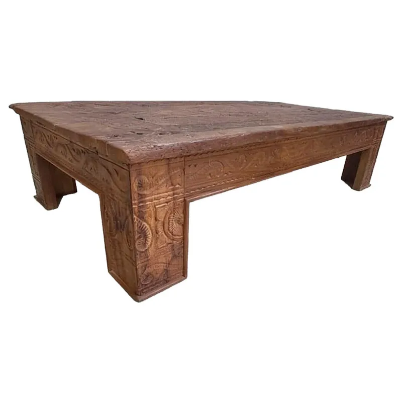 Mesa de centro de madera acabado artesanal marrón 148x82x37 cm - Muebles
