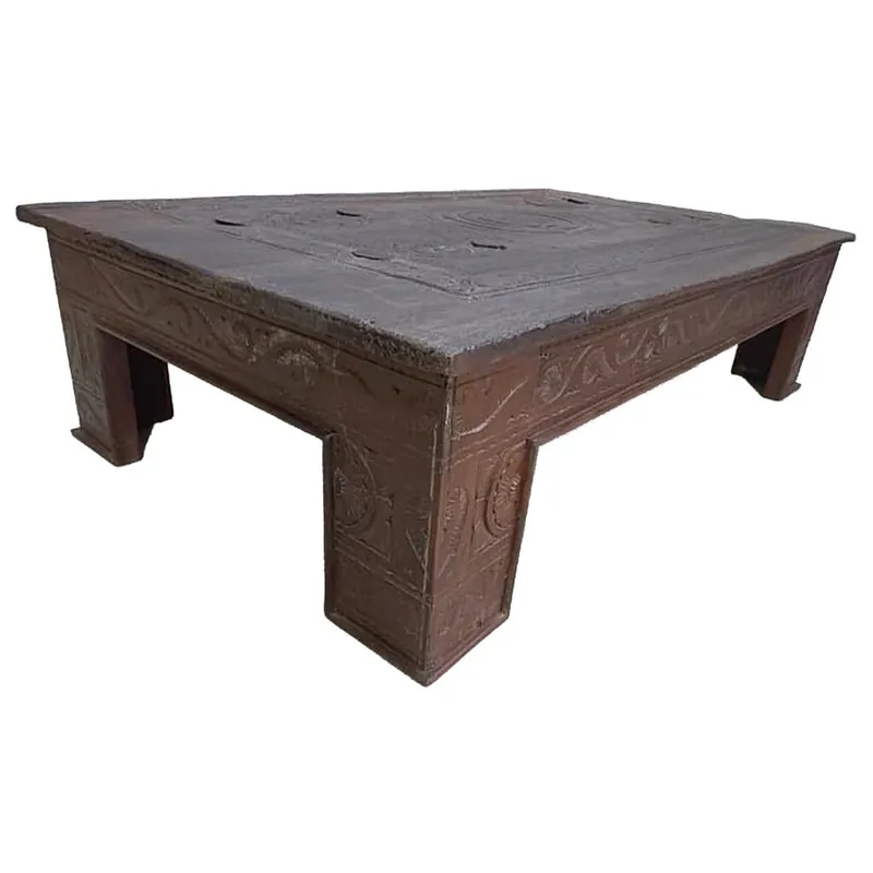 Mesa de centro de madera acabado artesanal marrón 141x86x37 cm - Muebles