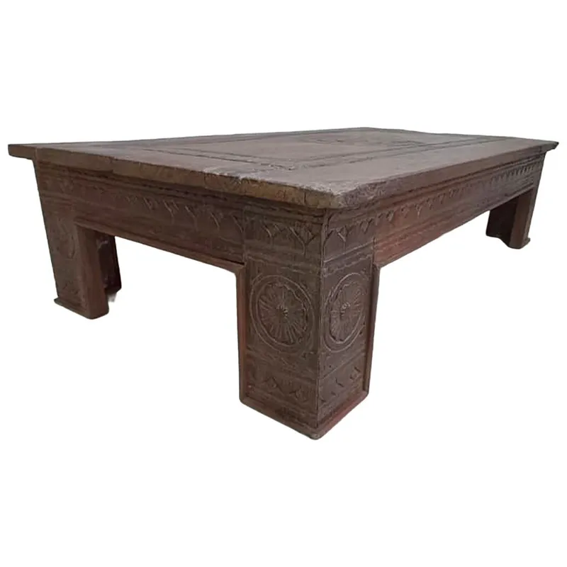 Mesa de centro de madera acabado artesanal marrón 147x81x37 cm - Muebles