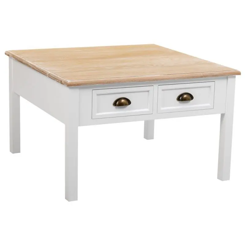 Mesa de centro de madera de 2 Cajónes blanca 80x80x50 - Muebles