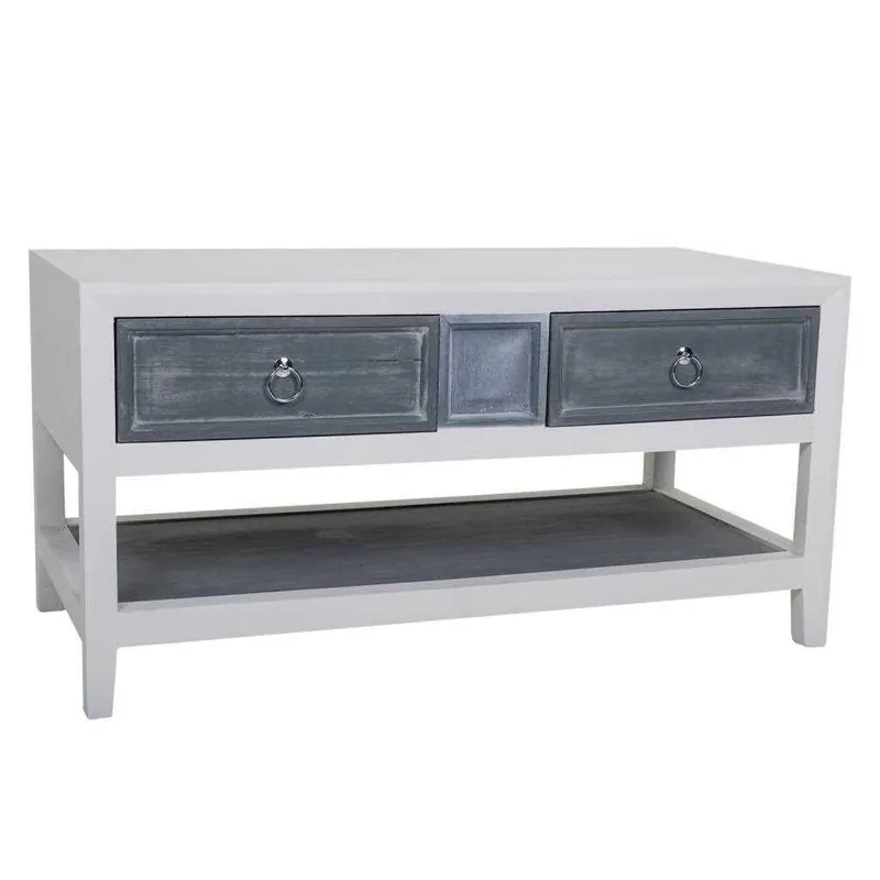 Mesa de centro de madera lacado blanco y gris 104x51x53 - Muebles