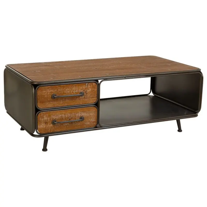 Mesa de centro de madera y metal negra 120x64x46 - Muebles