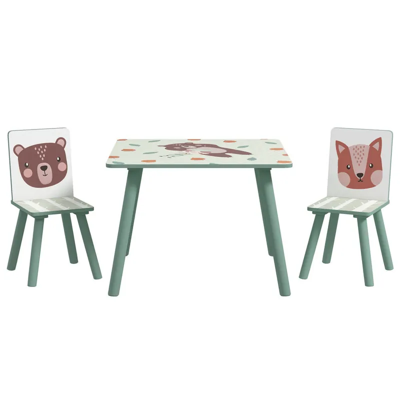 ZONEKIZ Mesa y Sillas Infantiles de 3 Piezas Mesa Infantil con 2 Sillas Juego de Muebles para Actividades para Niños de 3-8 Años para Dormitorio Sala de Juegos Verde y Blanco
