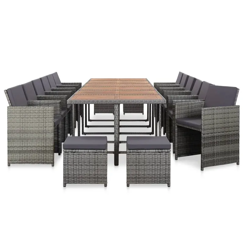 vidaXL Set de comedor de jardín 17 pzas y cojines ratán sintético gris