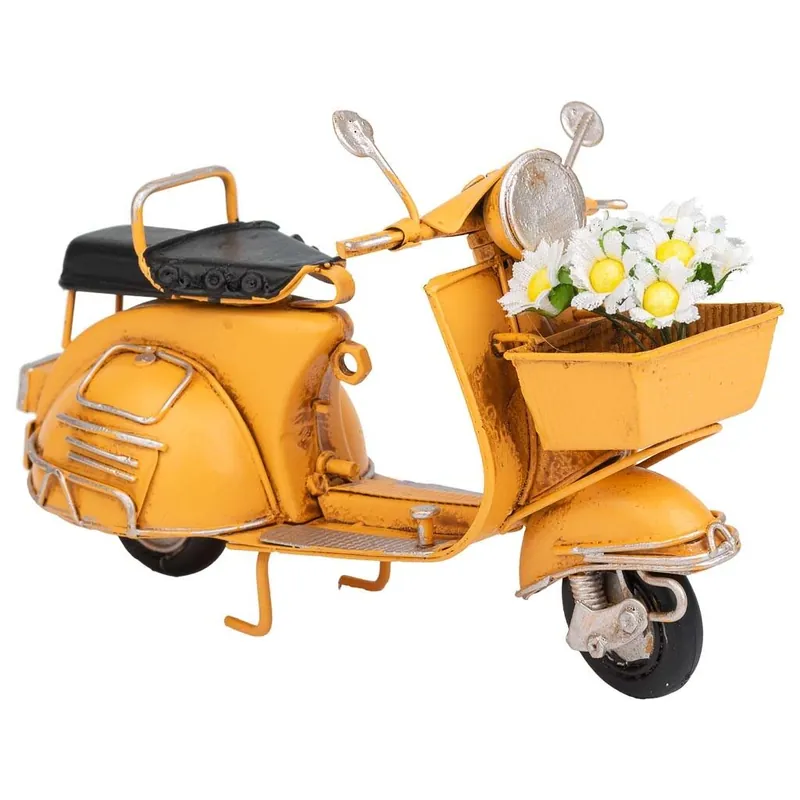 Moto de metal con decoración en color naranja mide 17.5x7x11h cm
