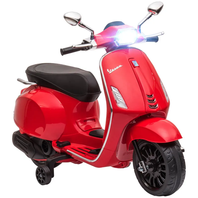 AIYAPLAY Moto Eléctrica para Niños de +3 Años con Licencia Vespa Moto de Batería para Niños 6V con USB MP3 Luz LED Radio FM Velocidad 3 km/h Carga 35 kg Rojo - Electrónica