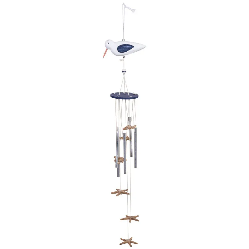 Movil de viento de madera azul 14x8.5x75h cm - Decoración