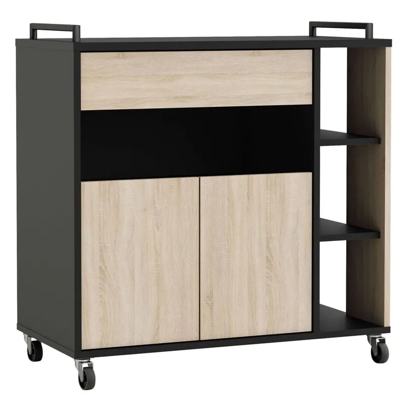Mueble Auxiliar Microondas Cocina con Ruedas Roble y Negrp 79x79x40 cm - Muebles