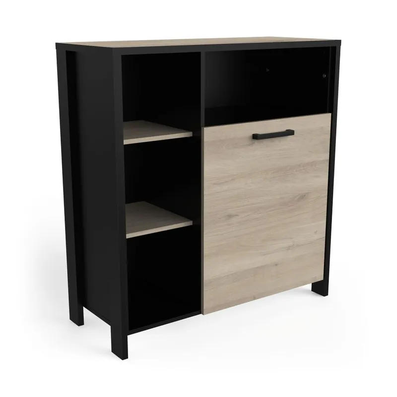 MUEBLE AUXILIAR MILKO, Roble / Negro , 96 x 40 x 101 cm, mueble auxiliar cocina - Muebles