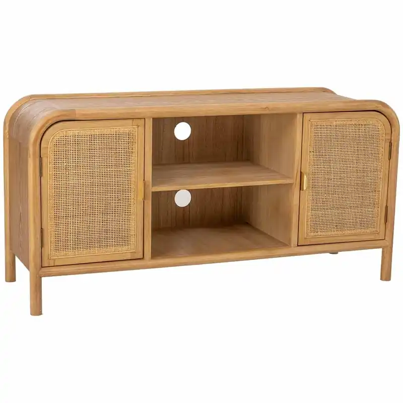 Mueble bajo de madera y ratán marrón 120x39x60h cm - Muebles