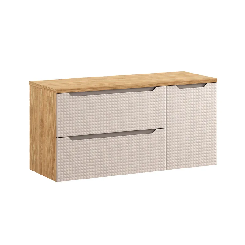 Mueble bajo lavabo 120cm 2 cajones 1 puerta Mallory Beige y madera - Baño