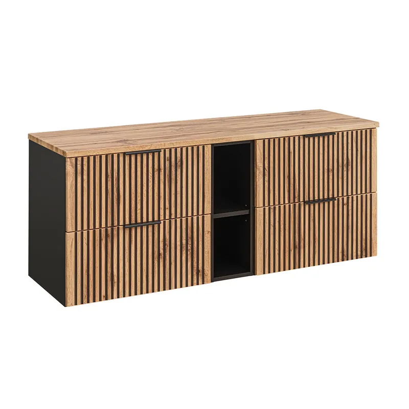 Mueble bajo lavabo 140cm 2 nichos Gaia Madera y Negro - Baño