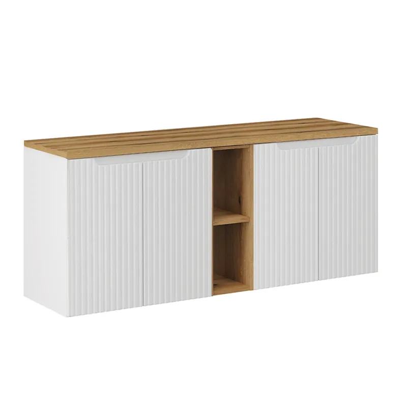 Mueble bajo lavabo 140cm 4 puertas 2 compartimientos Riva Blanco y Madera - Baño