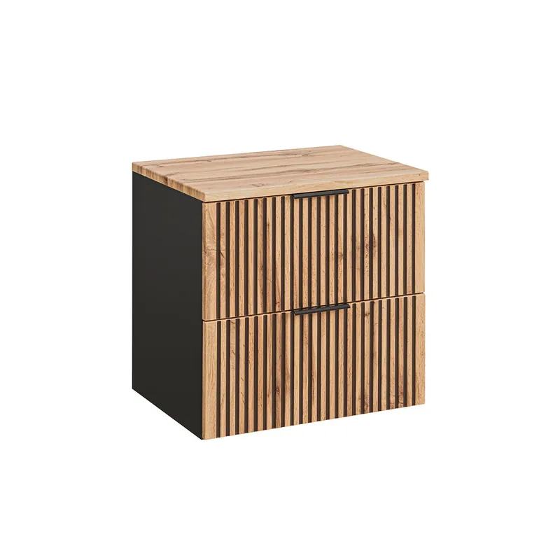 Mueble bajo lavabo 60cm encimera Gaia Madera y Negro - Baño