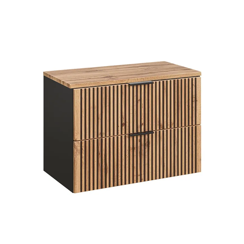 Mueble bajo lavabo 80cm encimera Gaia Madera y Negro - Baño
