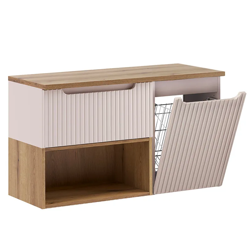 Mueble bajo lavabo 100cm Riva Cashmere y cesto madera - Baño