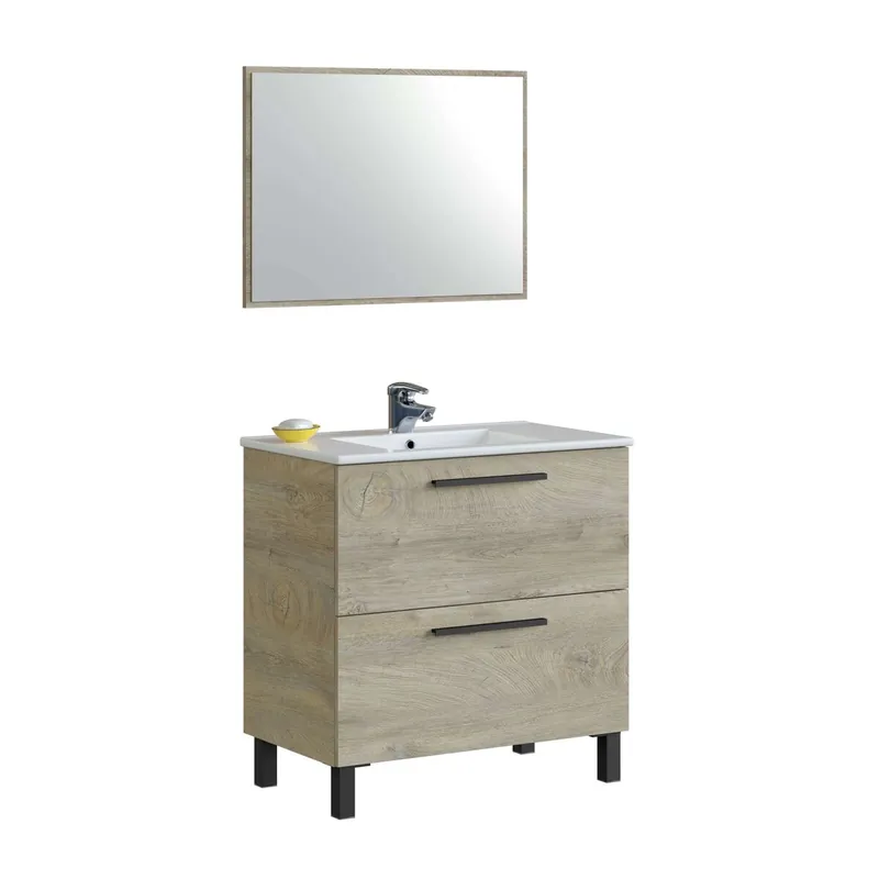 Mueble de Baño Athenea Estilo Natural en Color Roble Alaska con Espejo 80x80x45cm (Lavabo Opcional)