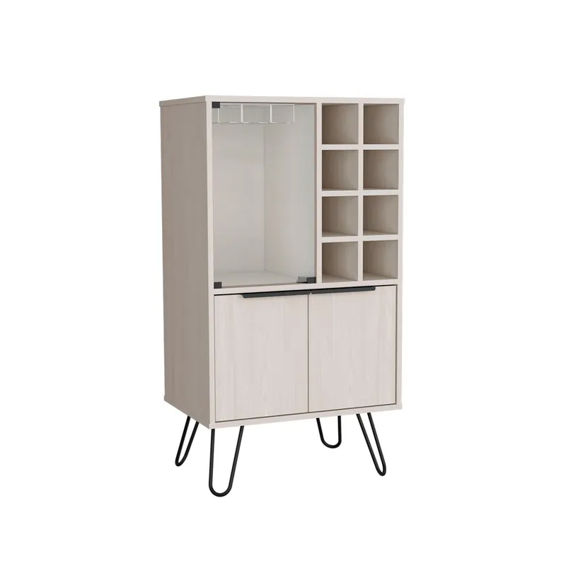 Mueble bar aster en melamina con 8 botelleros, 9 portacopas y almacenamiento inferior , Blanco , 109.4 cm X 59.6 cm X 40 cm - Muebles