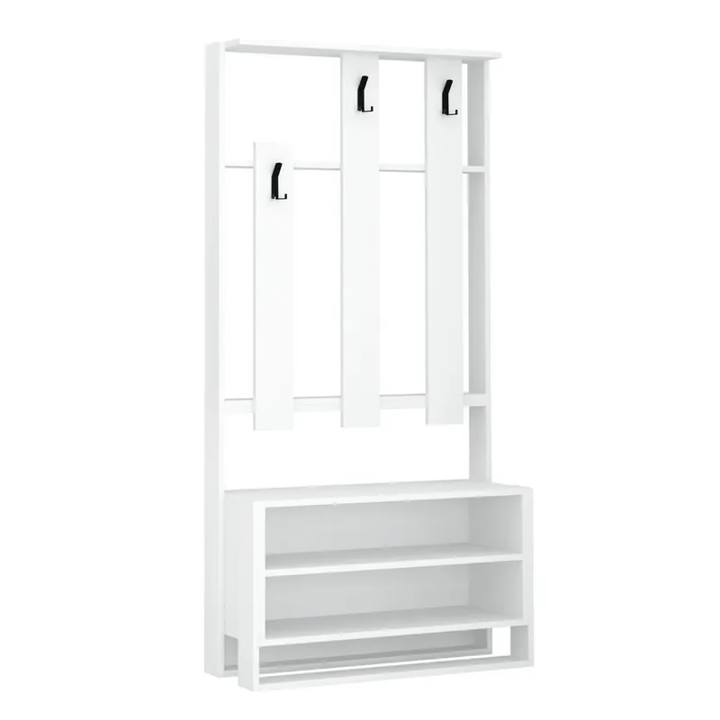 Mueble de entrada 3 estantes y 3 ganchos para abrigos H180 cm - Chester