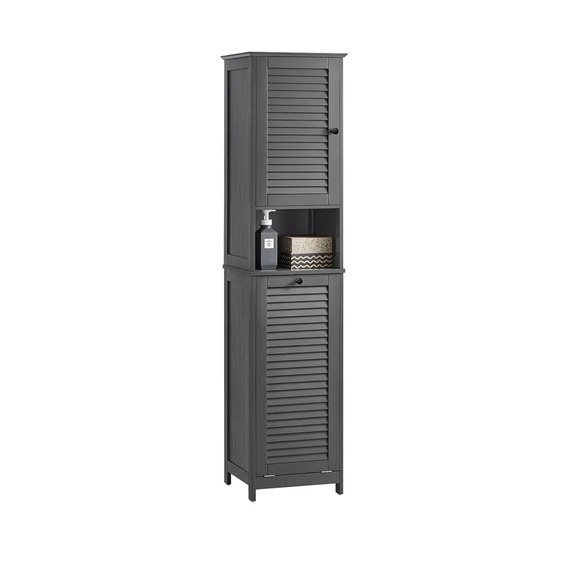 SoBuy BZR124-DG Mueble Columna De Baño Con 1 Cesto Para Ropa Sucia