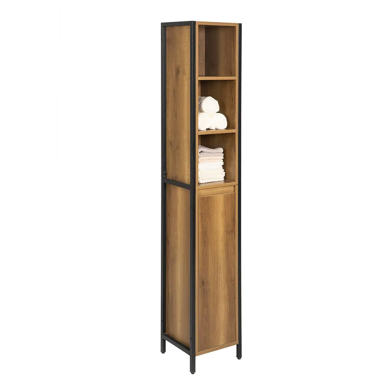Mueble columna de baño Armario Estrecho para baño con 3 Compartimientos y 1 puerta 30 x 28 x 168 cm BZR62-PF SoBuy
