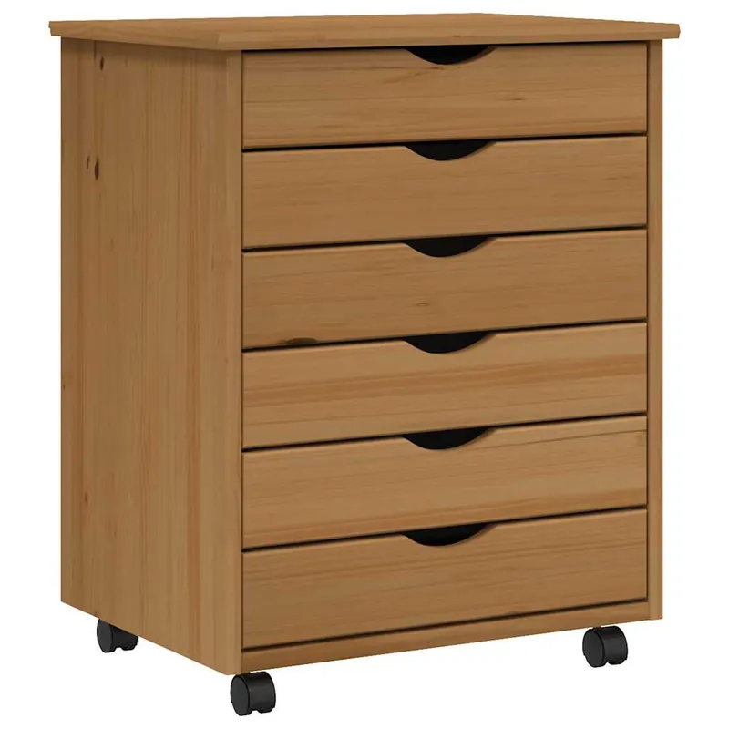 vidaXL Cajonera con ruedas MOSS madera maciza pino marrón miel - Muebles
