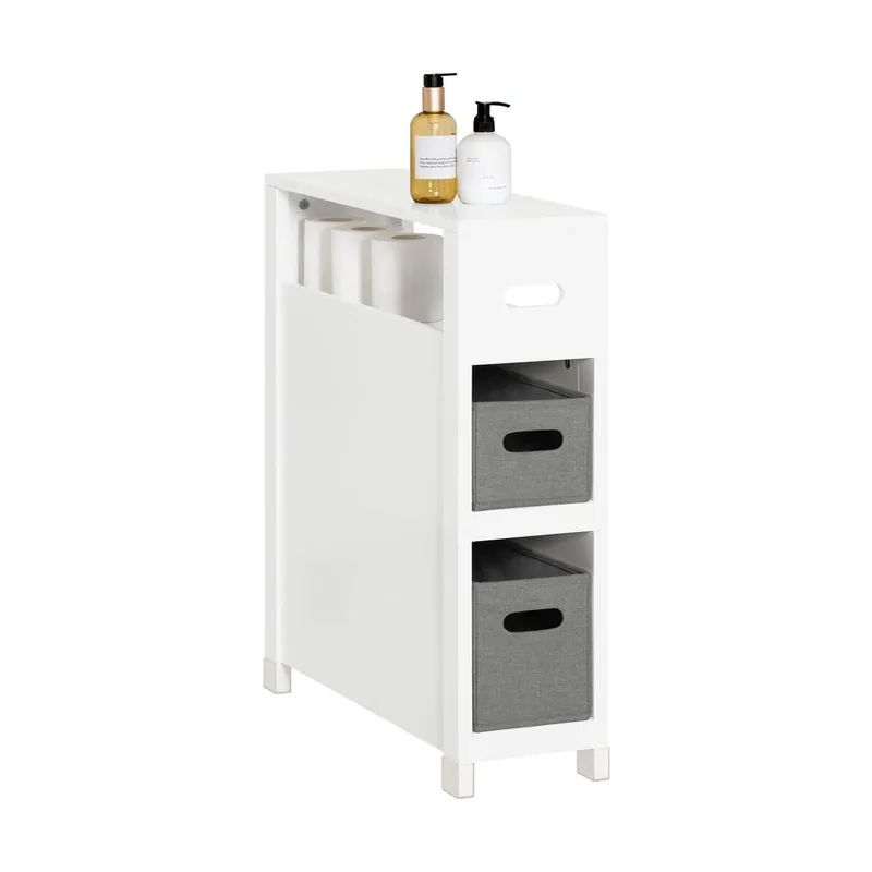 SoBuy Mueble de Baño con 2 Cestos Armario Multifuncional de Almacenaje para Baño con 1 Estante 60 x 20 x 70 Blanco BZR83-W