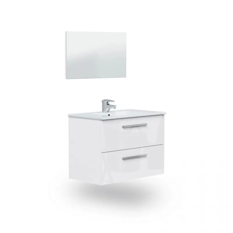 Mueble de baño con espejo Feel 2 cajones Blanco Brillo 80 x 57 x 45 cm