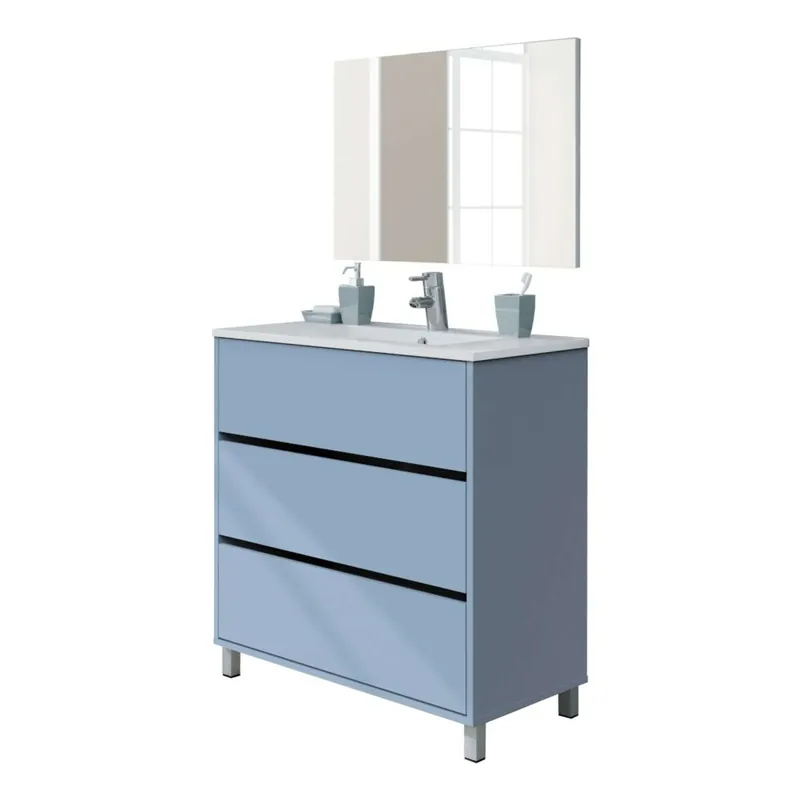 Mueble de Baño 82 cm Kalma con Patas y Espejo (Sin Lavabo) Color Azul Talco