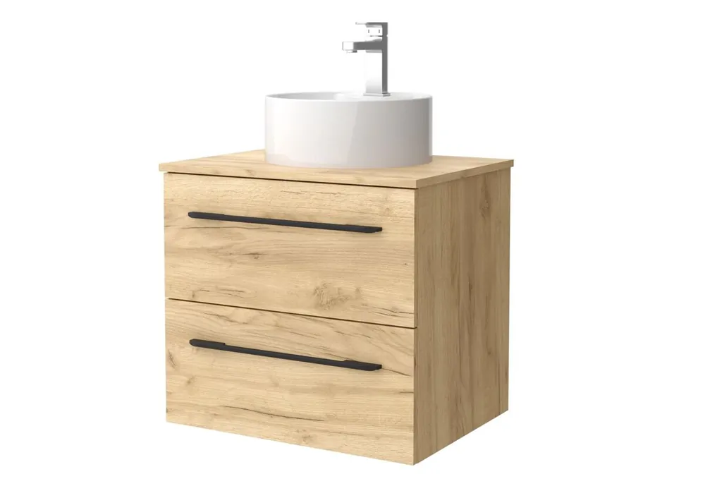 Mueble de baño Morai 60 cm Roble con tirador negro | Lavabo sobre encimera | Salgar