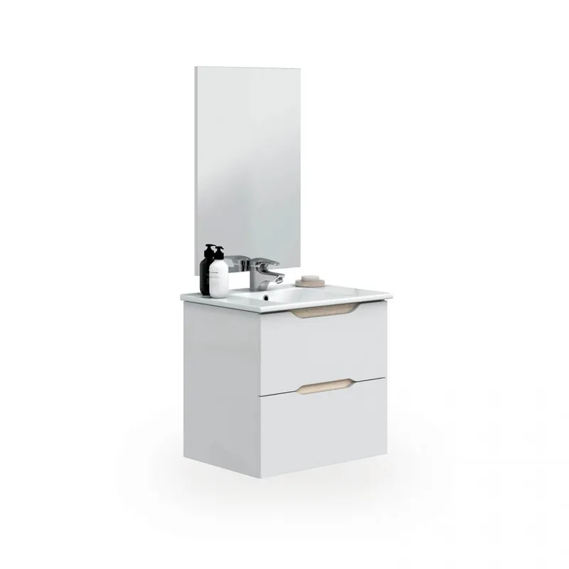 Mueble de baño Nexa con espejo Blanco - Roble 60 x 57 x 45 cm