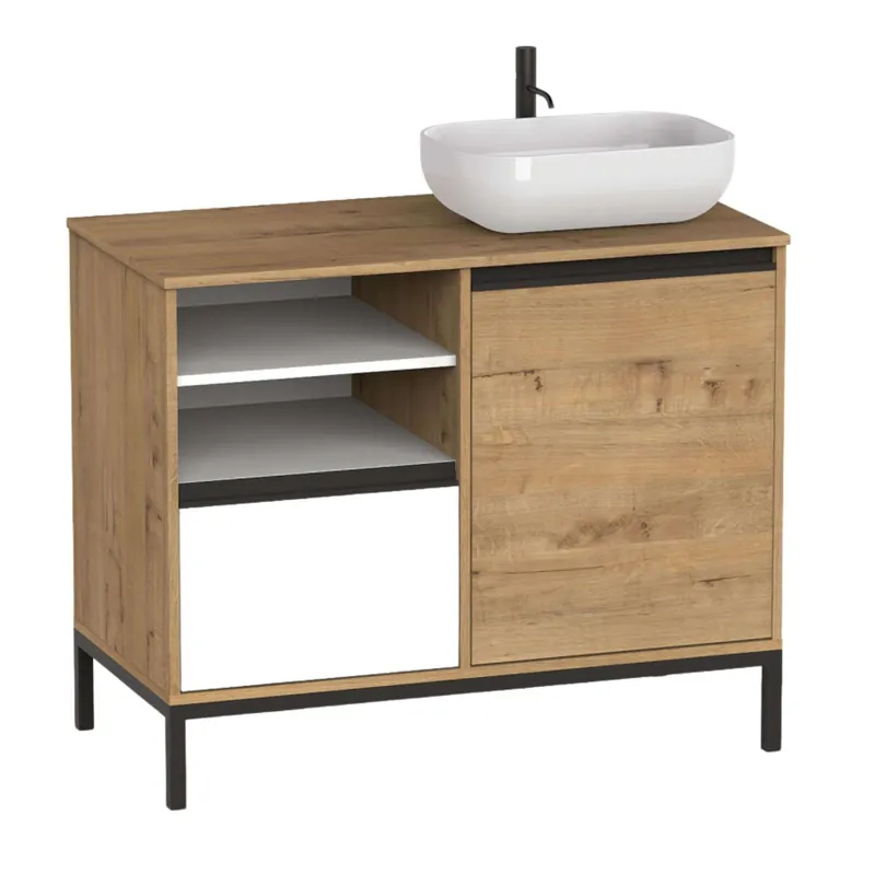 Mueble de Baño 100 cm Támesis con Patas (Sin Lavabo) Color Roble Gold y Blanco Mate