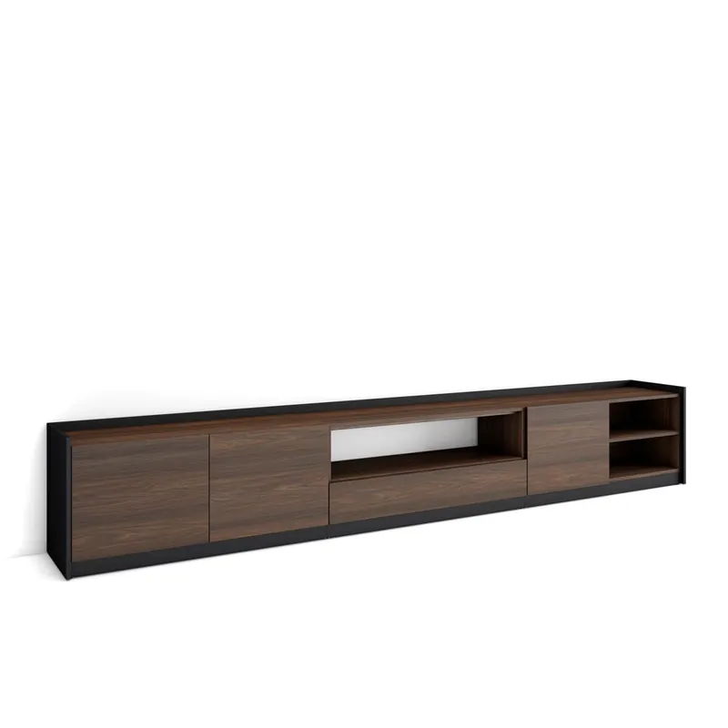 Mueble TV, Televisión, Muebles de salón, almacenaje, 310x37x50 cm, Para TV hasta 80", Con almacenamiento, Estilo Moderno, Blanco y roble soft