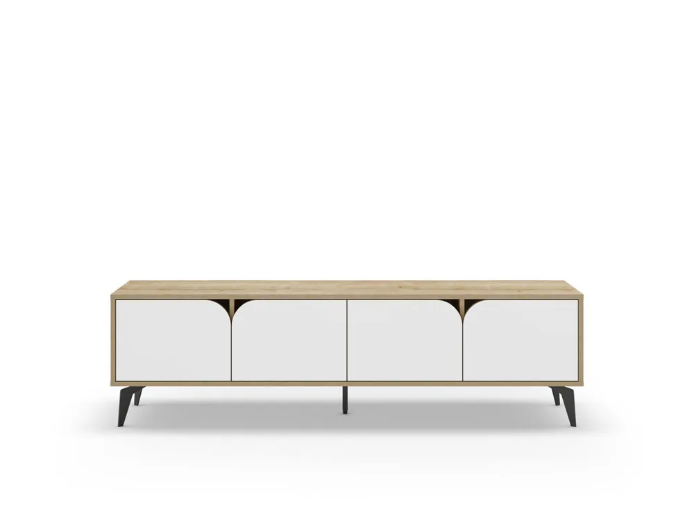 Mueble tv 4 puertas blanco y roble NOLA - Muebles