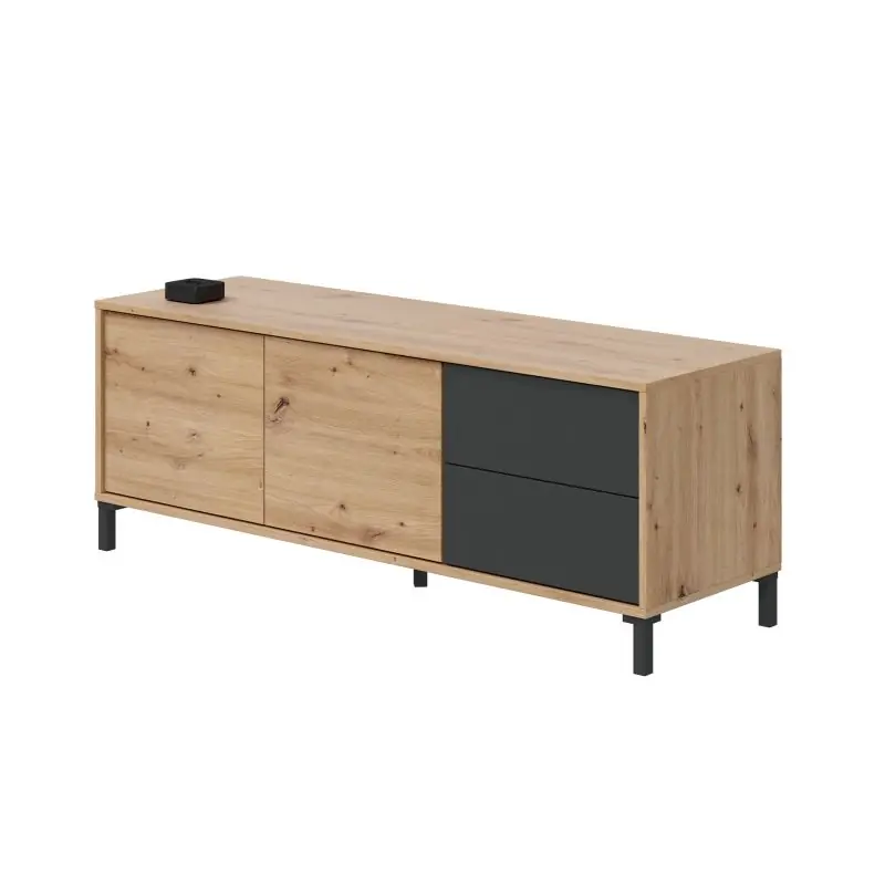 Mueble TV Brooklyn Blanco Artik (Blanco Mate) - Roble Canadian 130 x 47 x 41 cm