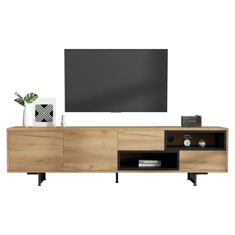 Mueble TV 173 cm de panel de partículas con 2 puertas y 2 cajónes,natural - Muebles